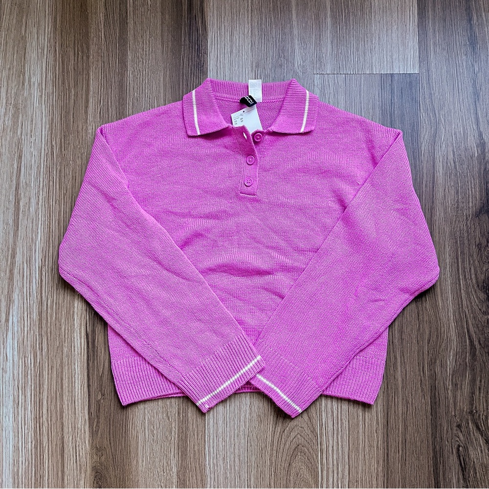 H&M Collared Crop Sweater in Bubblegum Pink in XS